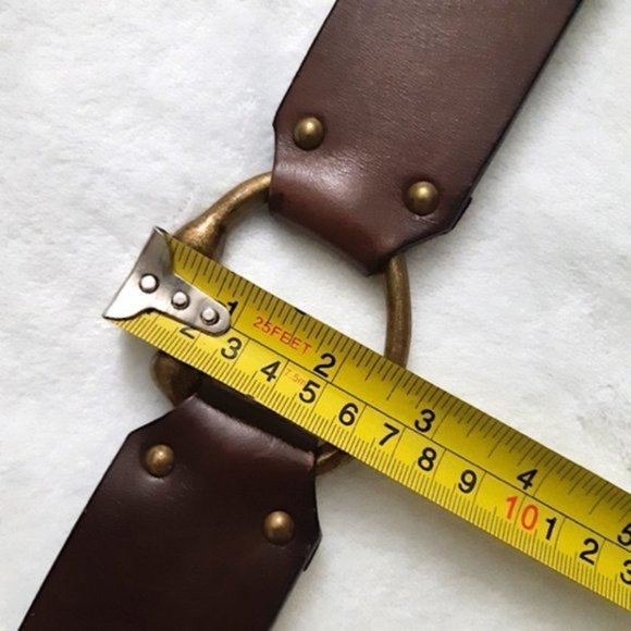 Handmade Belt Brown Genuine Leather Brass Tongue Buckle Antiqued Horseshoe Links - Picture 11 of 13